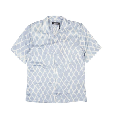 Nahmias Blue Swish Design Button Down Sik Shirt