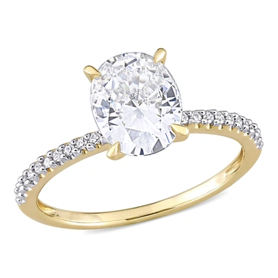 Mimi & Max 2ct Dew Created White Moissanite And 1/10ct Tw Diamond Oval Solitaire Engagement Ring In 14k Yellow