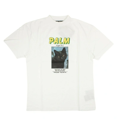 Palm Angels White Black Cat Short Sleeve T-shirt