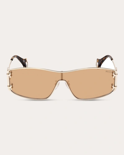 Emilio Pucci Women's Goldtone & Brown Slim Shield Sunglasses In Shiny Pale Gold