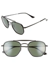Ray Ban 52mm Polarized Irregular Aviator Sunglasses In Black/ Green Solid