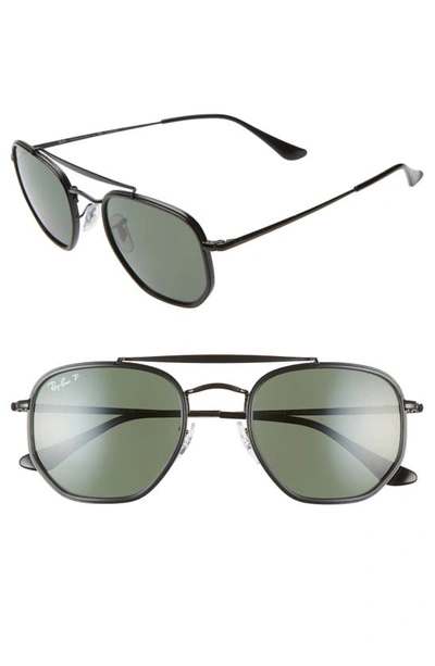 Ray Ban 52mm Polarized Irregular Aviator Sunglasses In Black/ Green Solid