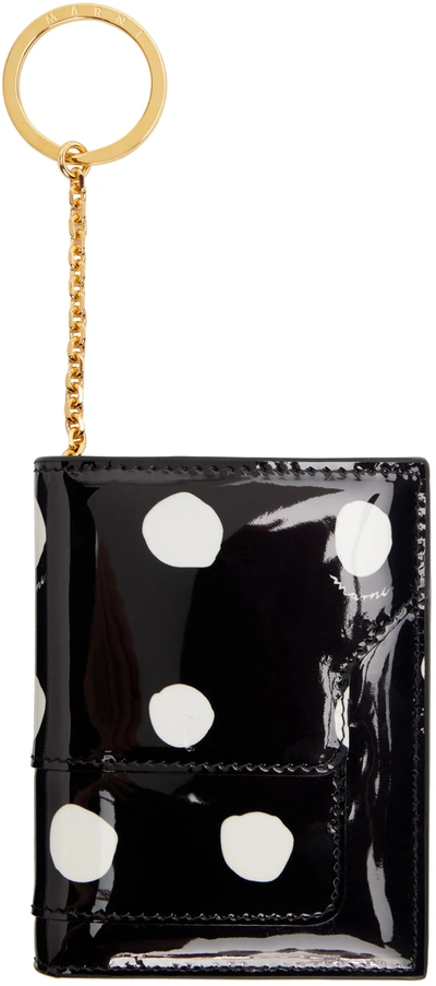 Marni Cc Dots Printed Leather Wallet In Black,white