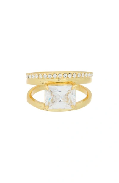Covet Crystal Double Band Ring In Gold