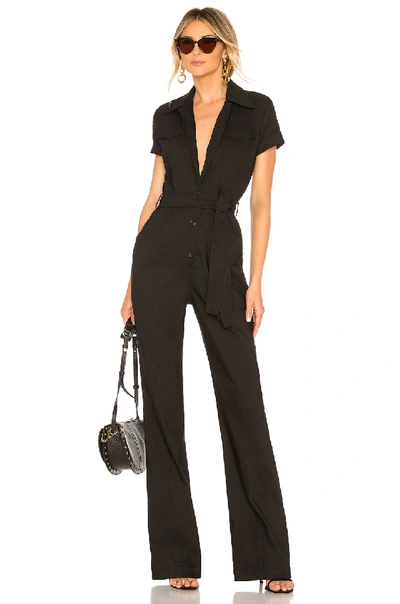 A.l.c Rivington Short-sleeve Button-front Belted Flared-leg Jumpsuit In Black