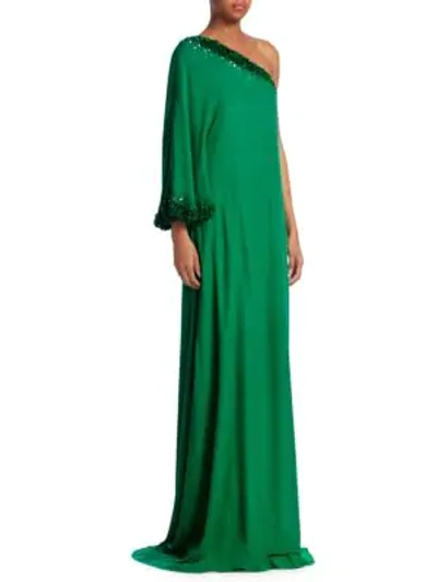 Ahluwalia Beaded Silk One-shoulder Floor-length Gown In Emerald