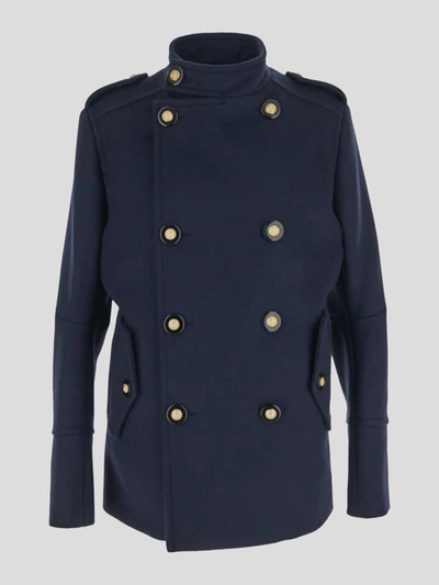 Balmain Style Short Coat In Blue
