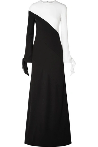 Carolina Herrera Tie-cuff Long-sleeve Contrast Bias A-line Evening Gown In Black-white