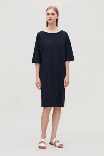 Cos Gathered Jersey Tunic In Blue