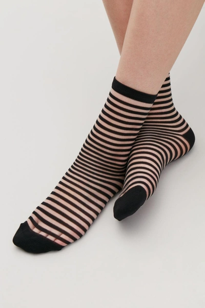 Cos Striped Sheer Socks In Black