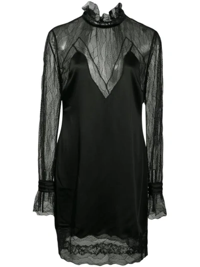Jonathan Simkhai Lace Sateen High-neck Open-back Mini Dress In Black