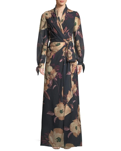 Camilla And Marc Mariposa Long Wrap Dress In Floral Print In Black