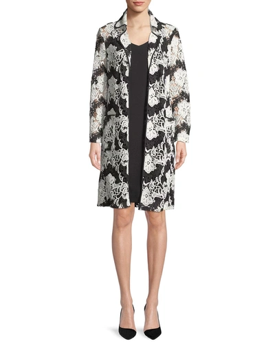 Albert Nipon Sleeveless Dress W/ Two-tone Floral Lace Jacket Set In Porcelain/black