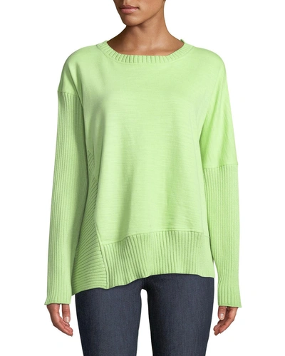 Neon Buddha Petite South Beach Pullover Sweater W/ Asymmetric Hem In Apple