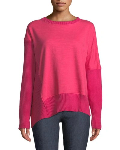 Neon Buddha Petite South Beach Pullover Sweater W/ Asymmetric Hem In Pink