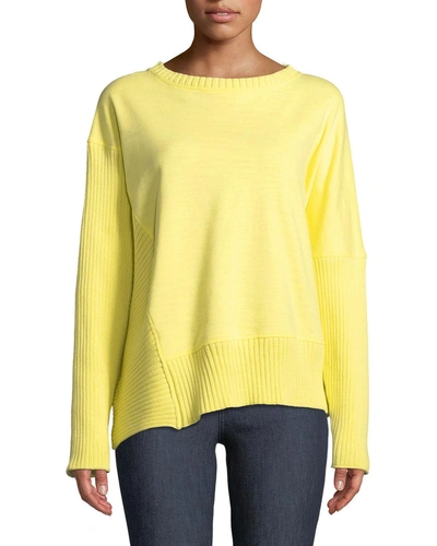 Neon Buddha Petite South Beach Pullover Sweater W/ Asymmetric Hem In Yellow