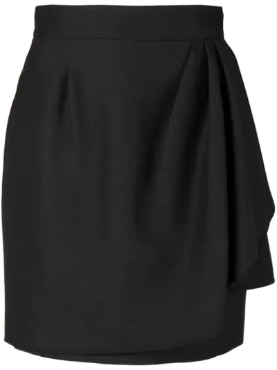 Valentino Crepe Mini Skirt W/ Side Ruffle In Black