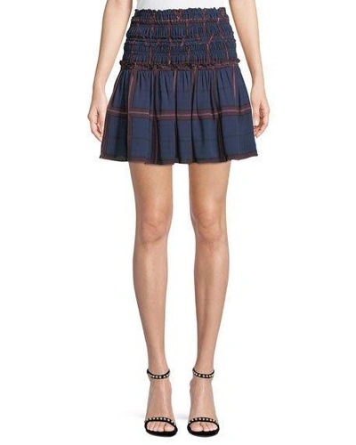 Camilla And Marc Alaine Smocked Plaid Mini Skirt In Navy