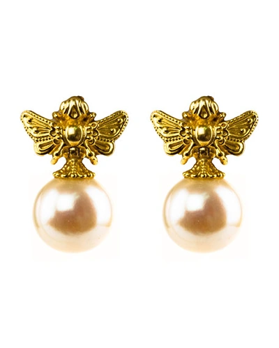 Konstantino 18k Yellow Gold Pearl Bee Earrings