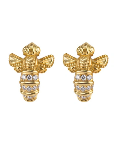 Konstantino 18k Yellow Gold Bee Stud Earrings W/ Diamonds