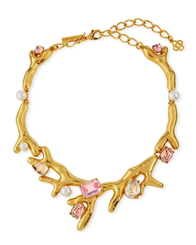 Oscar De La Renta Coral Choker Necklace W/ Swarovski&reg; Crystals In Rose