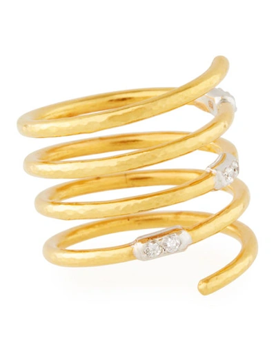 Gurhan 22k Gold Delicate Geo Pave Spiral Ring