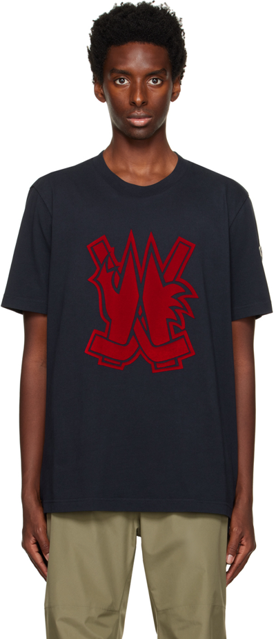 Moncler Hockey Flocked-logo Cotton T-shirt In 778 Navy