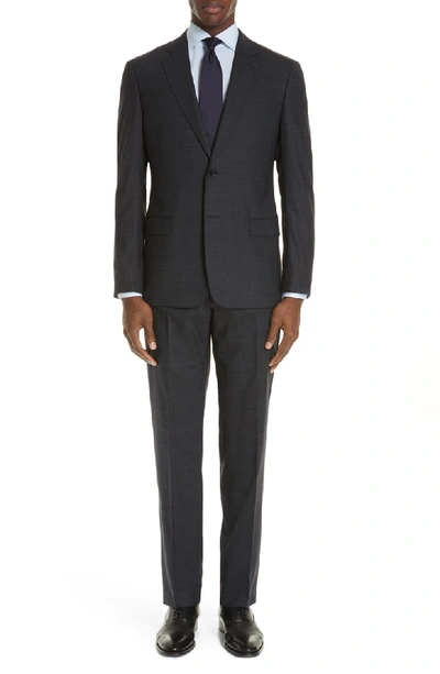 Emporio Armani Men's Melange Two-piece Wool-stretch Suit In Navy/ Brown