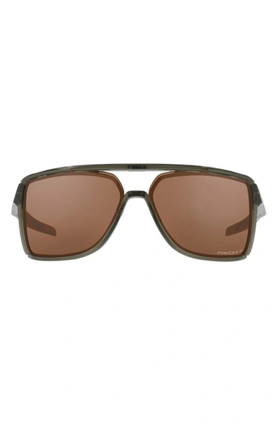 Oakley Castel 63mm Prizm™ Polarized Oversize Rectangular Sunglasses In Olive