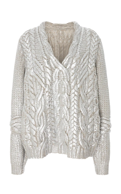 Partow Maxime Wool-cashmere Cable-knit Sweater In Silver