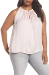 Vince Camuto Rumpled Satin Keyhole Top In Eden Pink