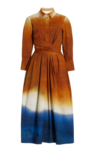 Oscar De La Renta Wrapped Dip-dyed Cotton Midi Dress In Orange