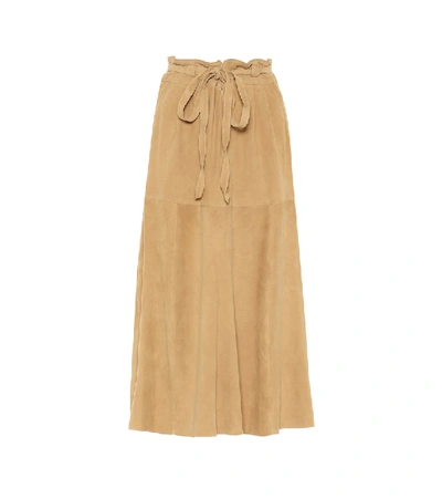 Polo Ralph Lauren Suede Midi Skirt In Brown