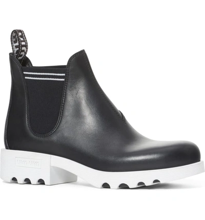 Miu Miu Leather Chunky Booties In Black/ White