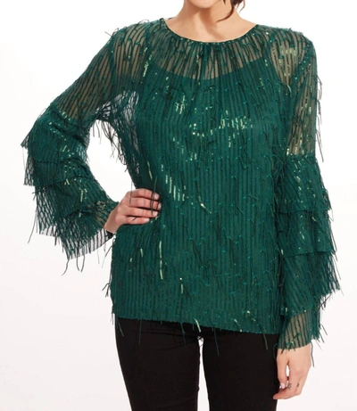 Eva Franco Sequin Fringe Top In Glitter Pine In Multi