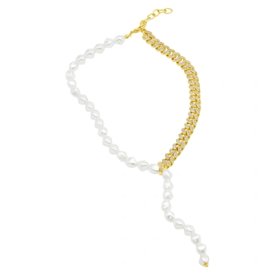 Adornia Half And Half Pearl Lariat Chain Neckalce Gold In Yellow