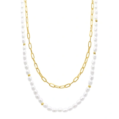 Adornia Pearl And Paperclip Adjustable Chain Gold In Yellow