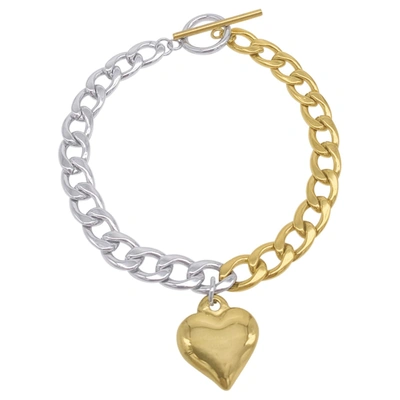 Adornia Water Resistant Half And Half Heart Chain Toggle Bracelet Silver Gold In Multi