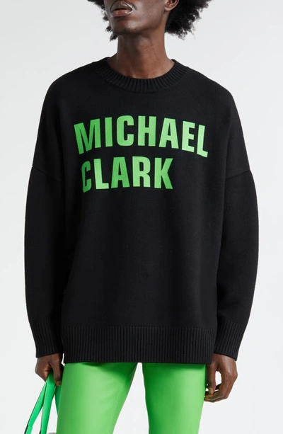 Jw Anderson Michael Clark Longline Wool Crewneck Sweater In Black