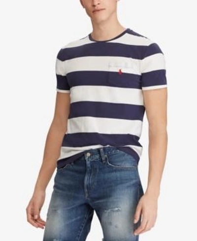 Polo Ralph Lauren Men's Big & Tall Classic Fit Cotton Stripe T-shirt In Newport Navy/white