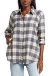 Lucky Brand Distressed Oversize Plaid Cotton Flannel Button-up Shirt In Lucky Black Plaid