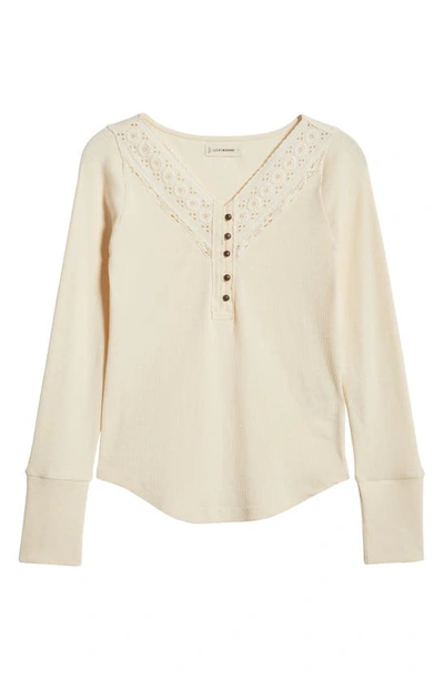 Lucky Brand Lace Detail Cotton Rib Henley Top In Cream