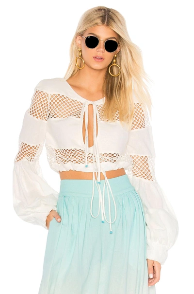 A Mere Co Gustavia Lace Stripes Top In White