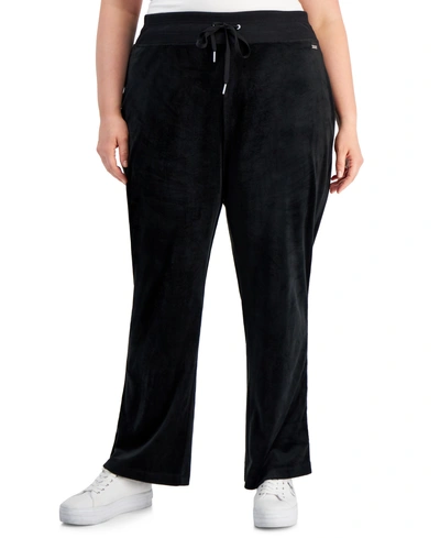 Calvin Klein Plus Size Velour Wide-leg Pants In Black