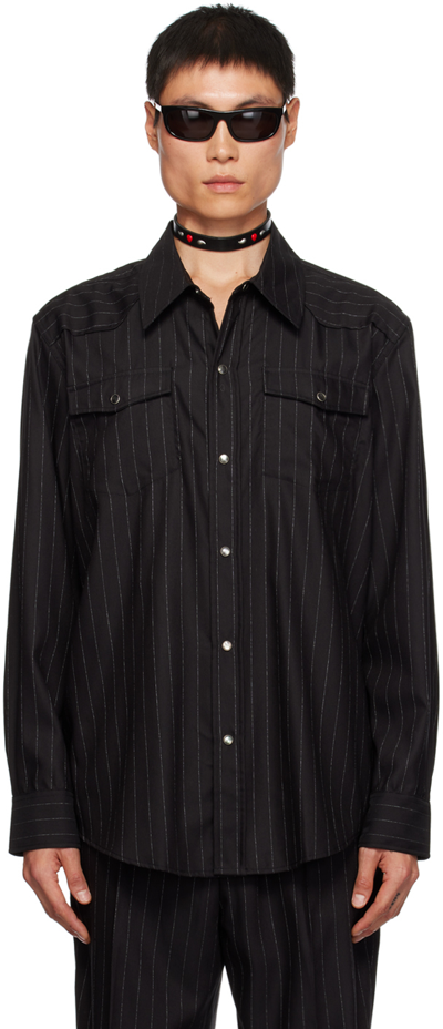 Our Legacy Black Frontier Shirt In Black Chalk Stripe