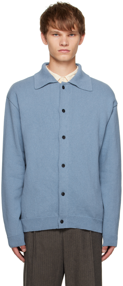 Mfpen Blue Formal Polo Cardigan In Dusty Blue