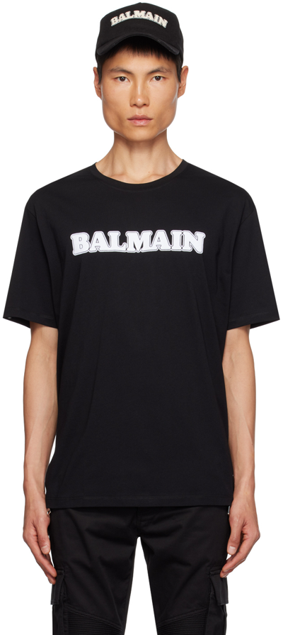 Balmain Black Retro Flocked T-shirt