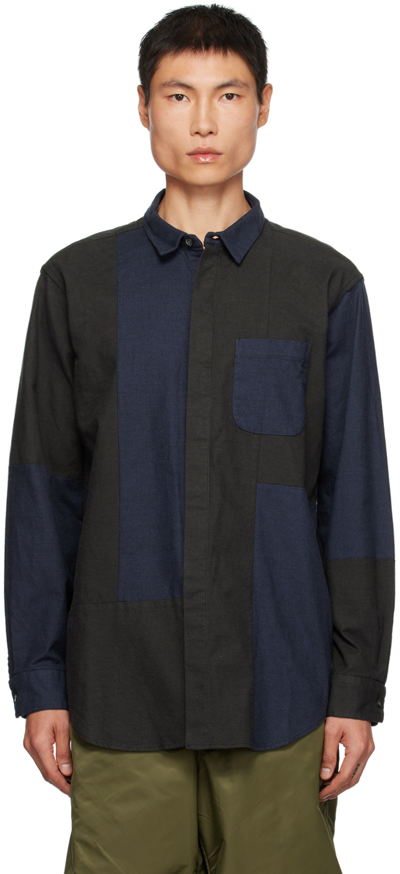 Engineered Garments Navy & Black Paneled Shirt In Blue