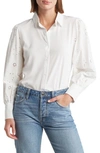 Forgotten Grace Polished Eyelet Sleeve Button-up Blouse In White