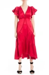 Max Studio Flutter Sleeve Satin Midi Dress In Red